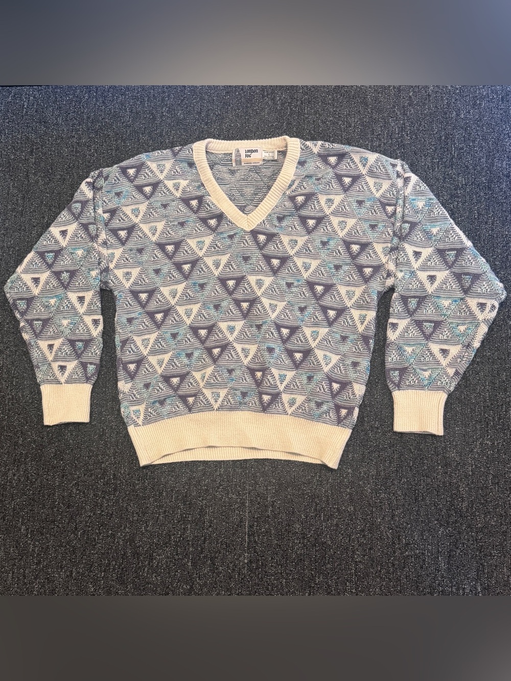 Vintage London Fog Coogi Style Geometric Sweater Large Made in USA Grandpacore